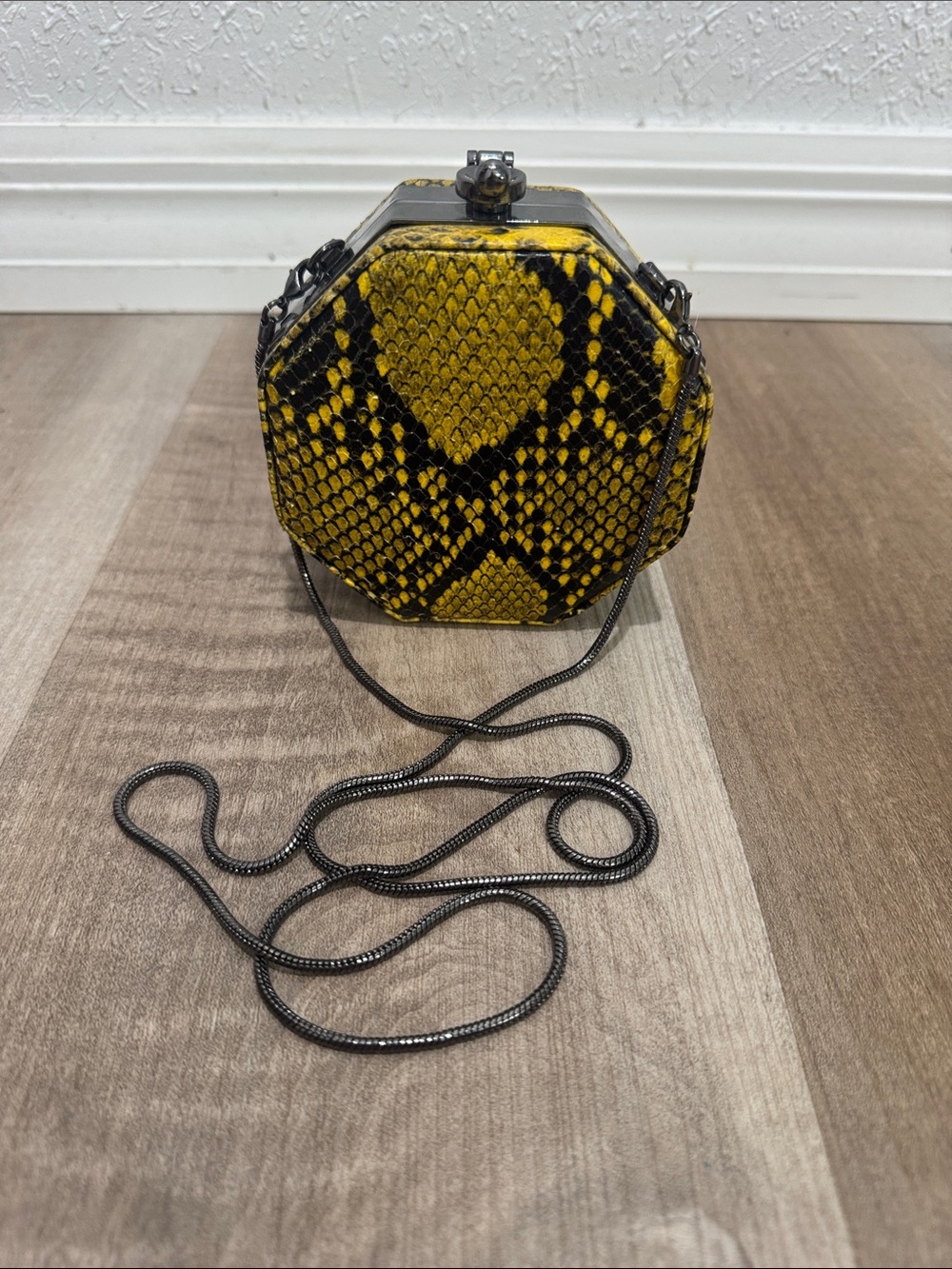 Henri Bendel Yellow Snake-Print Octagon Crossbody Bag